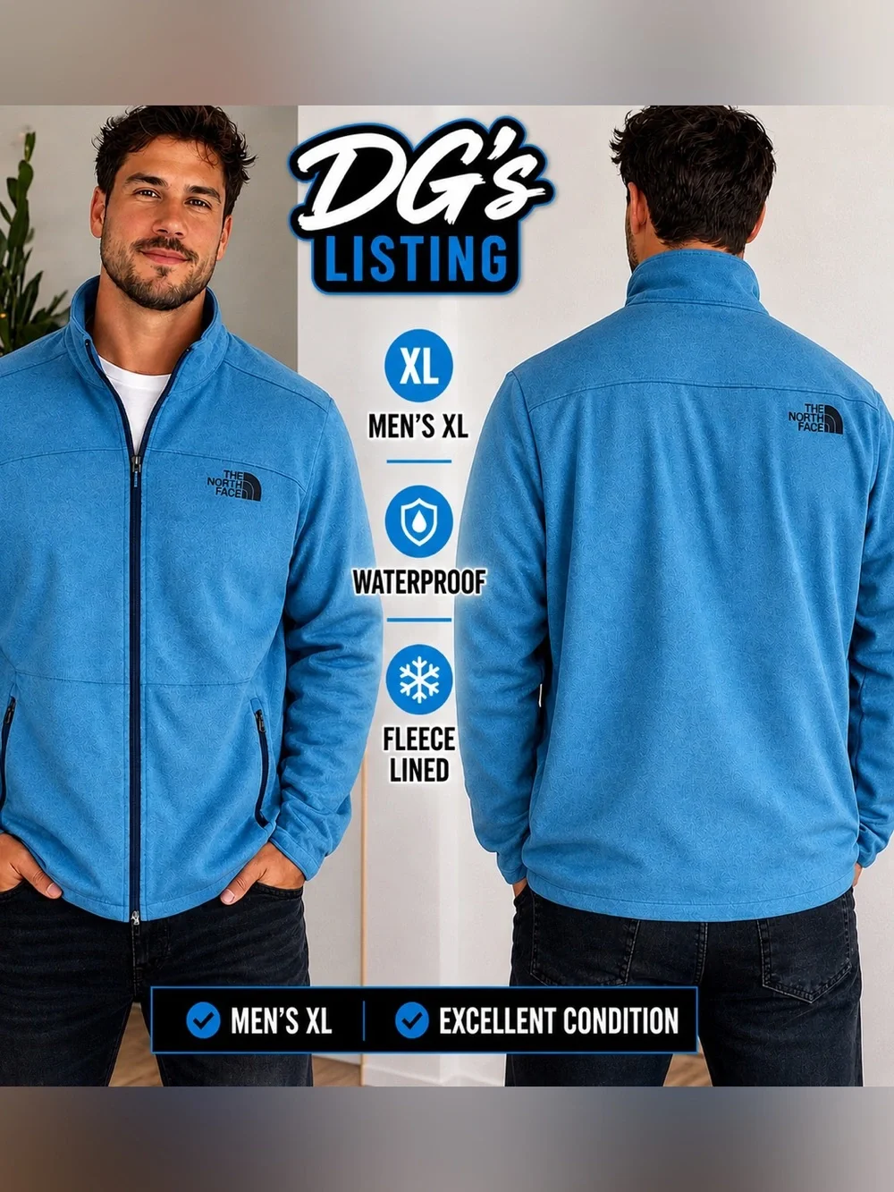 The North Face Men's Blue Fleece-Lined Zip Jacket